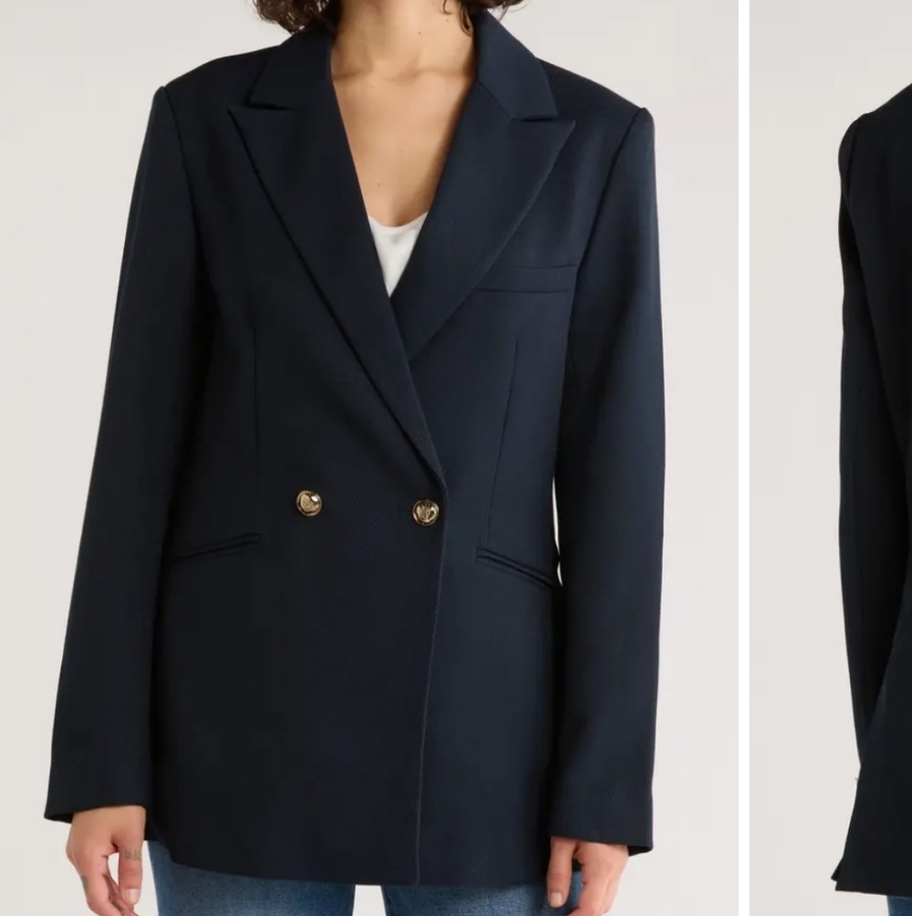 French Connection Oversized Navy Blazer with Gold Buttons